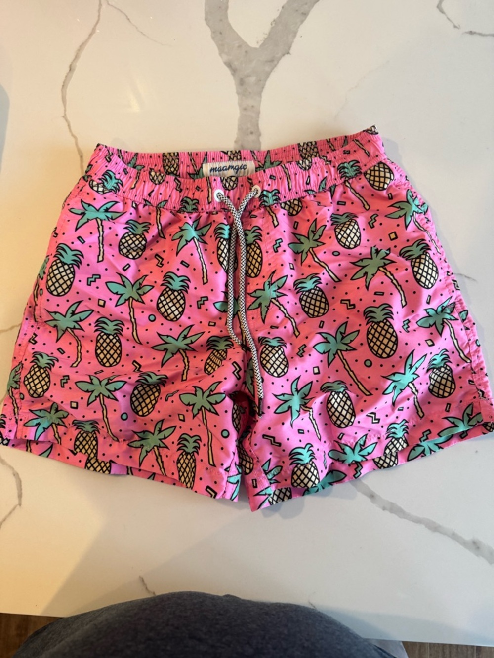 Men's Pink Pineapple Print Swim Trunks with Drawstring